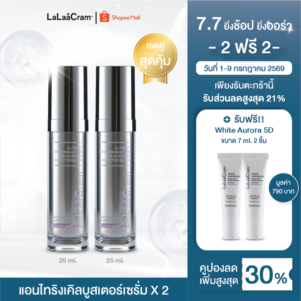 [7.7] [Setคู่ สุดคุ้ม] LaLaaCram Anti-Wrinkle Booster Serum ลาลาแครม แอนไทริงเคิลบูสเตอร์เซรั่ม ลดเลือนริ้วรอย 25ml