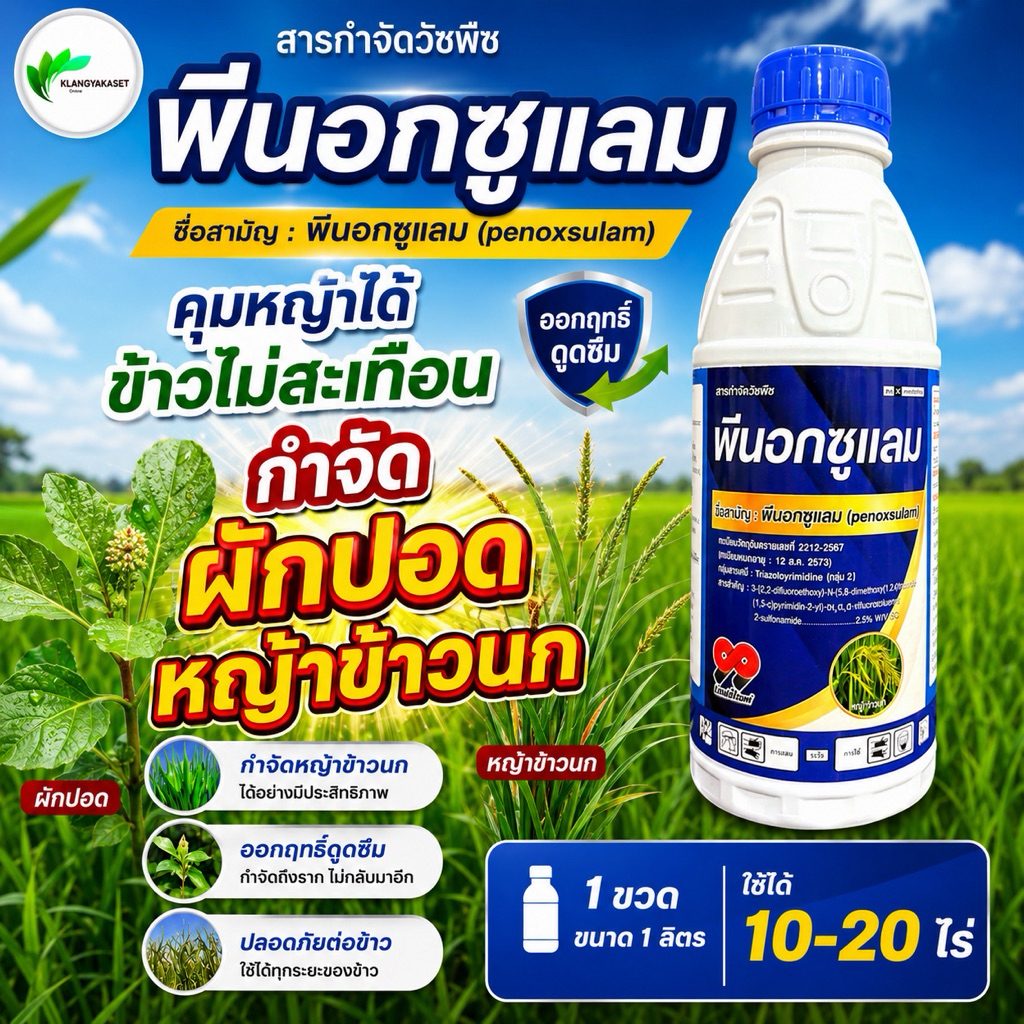 พีน็อกซูแลม 99  ขนาด 1 ลิตร พีน็อคซูแรม กำจัดหญ้าข้าวนก ผักปอด ในนาข้าว เรดซูแรม