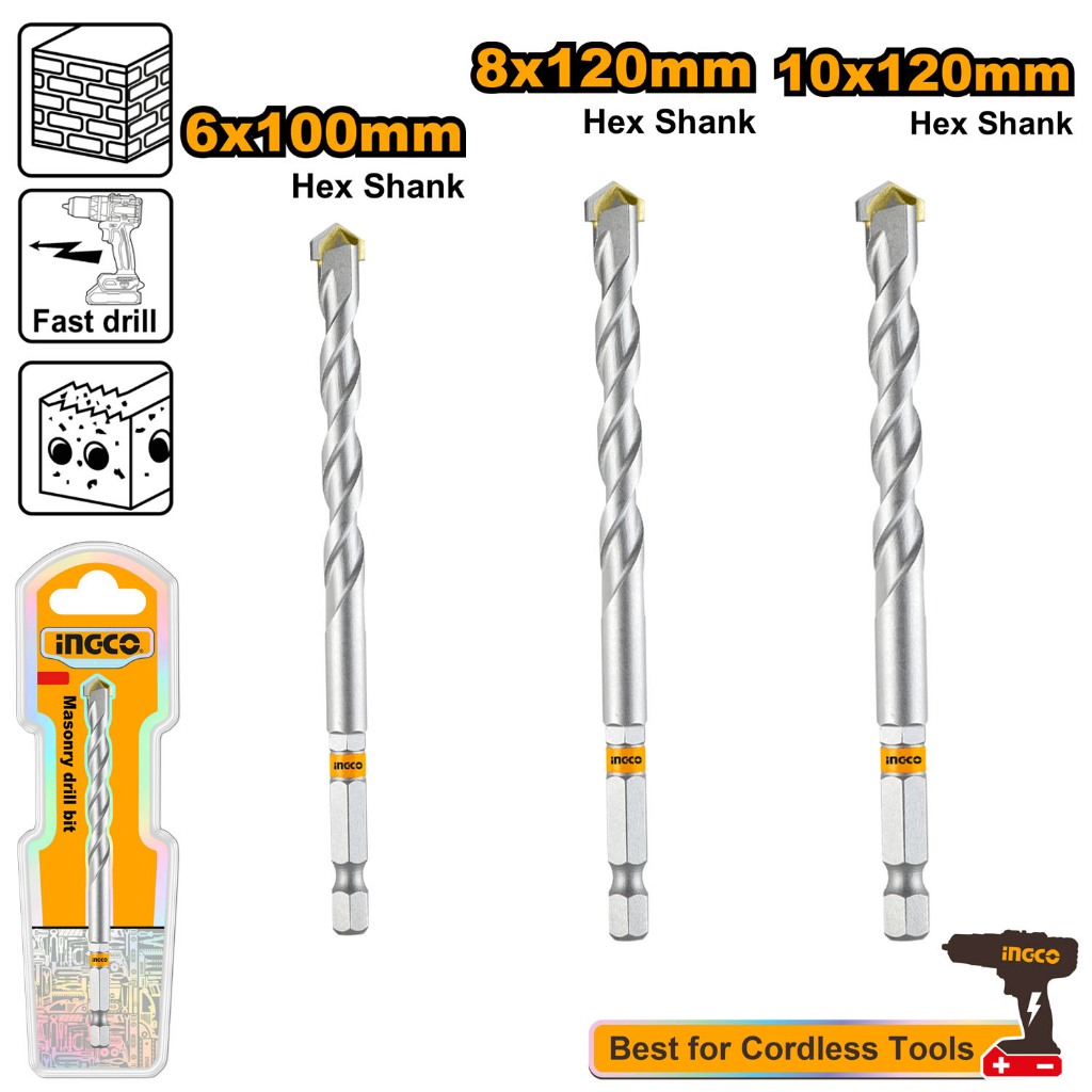 INGCO ดอกสว่านเจาะปูนก้านหกเหลี่ยม  6×100mm รุ่น DBM2210610 |  8 x 120 มม. รุ่น DBM2210812 | 10 x 120 มม.รุ่น DBM2210120