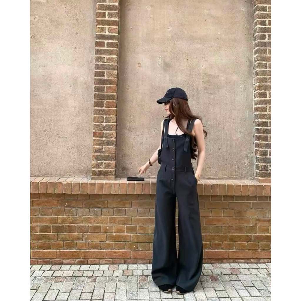 Mogwany พรี / Wenda Overalls Set (เอี๊ยม+เสื้อกล้าม) เอี๊ยมขายาว พรางหุ่นทรงสวย แมทช์ง่าย แต่งกระดุมหน้า สวยมากๆ