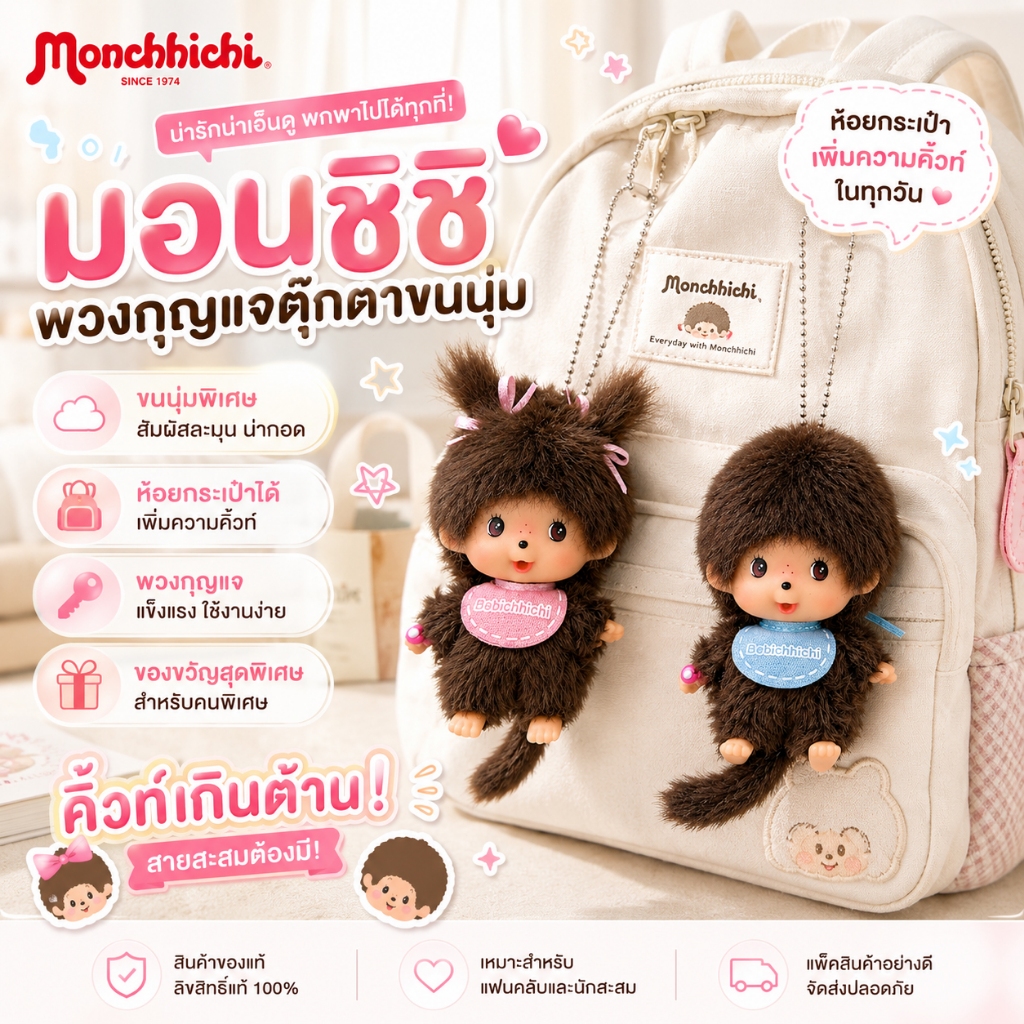 🇹🇭 Monchhichi Bebichhichi Bib Keychain Charm 🍼 พวงกุญแจตุ๊กตาห้อยกระเป๋า Bag Charm Keyring 10-12cm 💛 พร้อมส่งในไทย