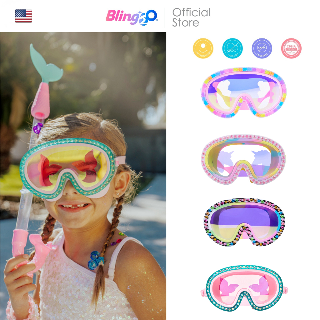 BLING2O แว่นตาดำน้ำเด็กสีสดใส ยอดฮิตจากอเมริกา CLAWDIA-PURRPERSIAN ป้องกันฝ้าเเละ UV ถ่ายรูปสวย