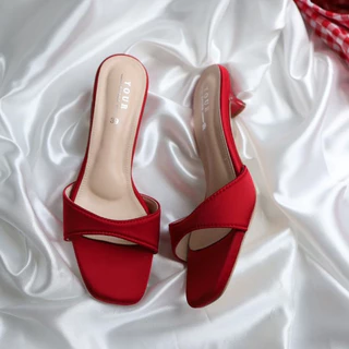 YOURSHOES N47 / รองเท้าส้นสูง 1นิ้ว รองเท้าผ้าซาติน รองเท้าออกงาน