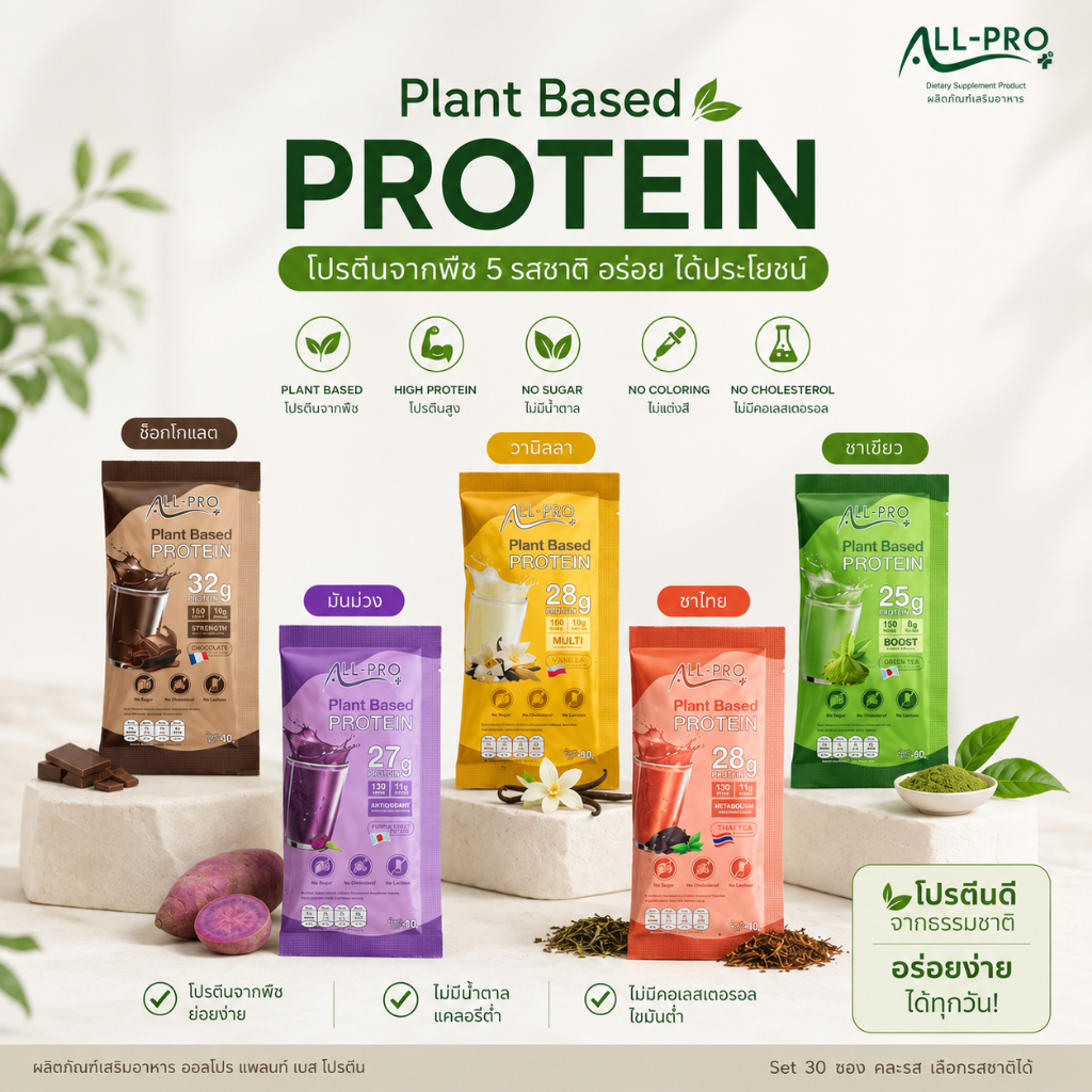 ออลโปรพลัส Plant Protein Isolate [Set 30ซอง] โปรตีนจากพืช9ชนิด (คละรส/สูตรได้)