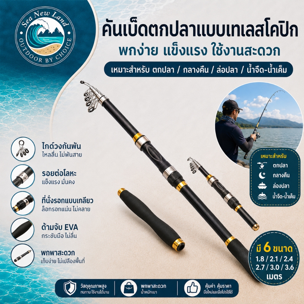คันเบ็ดตกปลาคาร์บอน ยืดหดได้ น้ําหนักเบา คันเบ็ด EVA แบบพกพา .2.1/2.4/2.7/3.0/3.6 ม.