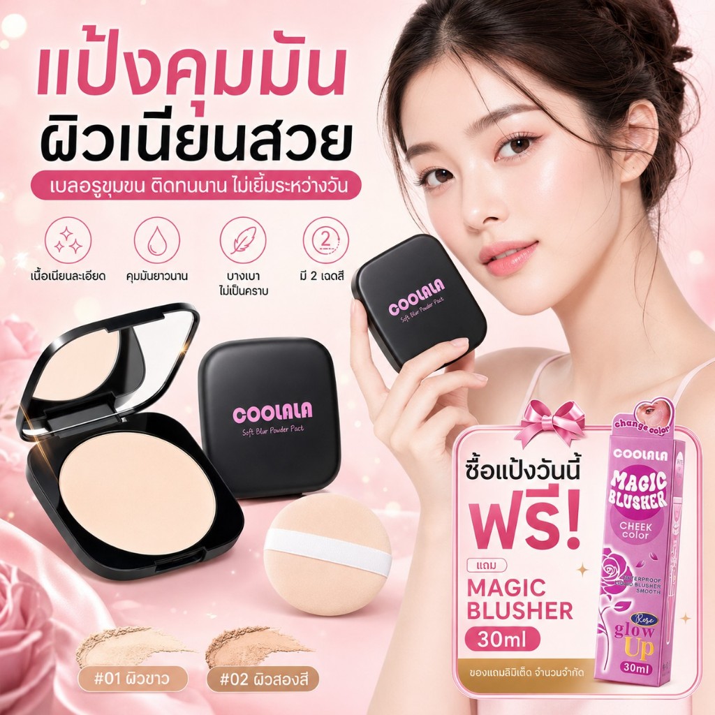 🔥【สินค้าพร้อมส่ง】COOLALA แป้งอัดแข็งเนื้อแมตต์ ปรับผิวกระจ่างใส ติดทน คุมมัน เรียบเนียนไม่เลอะ