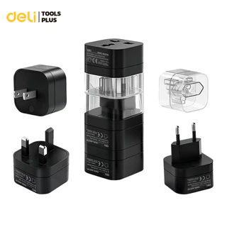 Deli เซทปลั๊กแปลง 3 ชิ้น อแดปเตอร์แปลงขาปลั๊ก พกพาสะดวก EU US UK กำลังไฟ10A 2500W Universal Adapter