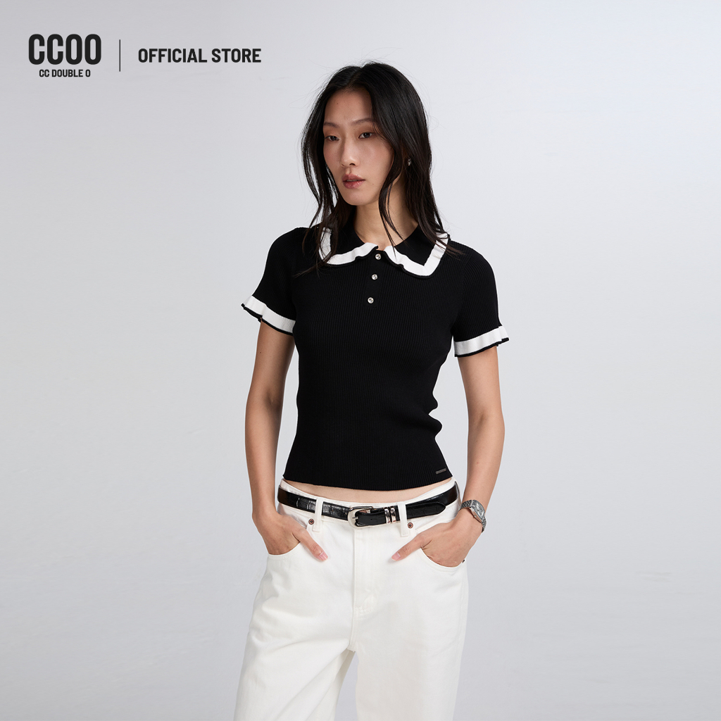 CC DOUBLE O JEWEL RUFFLE POLO ผู้หญิง เสื้อโปโลแต่งปกระบาย รุ่น O26WGWA197 (AW26 #P2)
