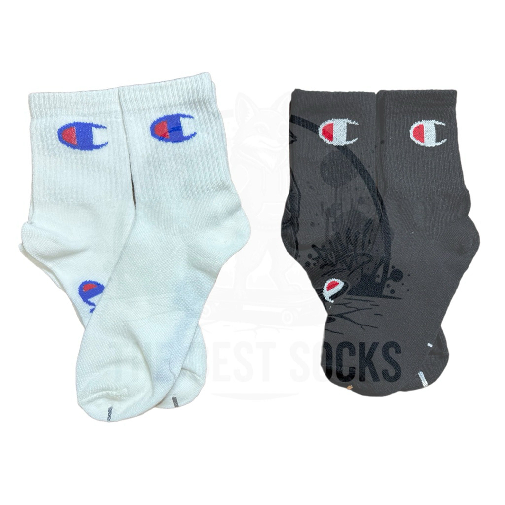 ถุงเท้าสตรีท Champion แชมป์ เปี้ยน (ข้อกลาง)สีพื้น ขาว