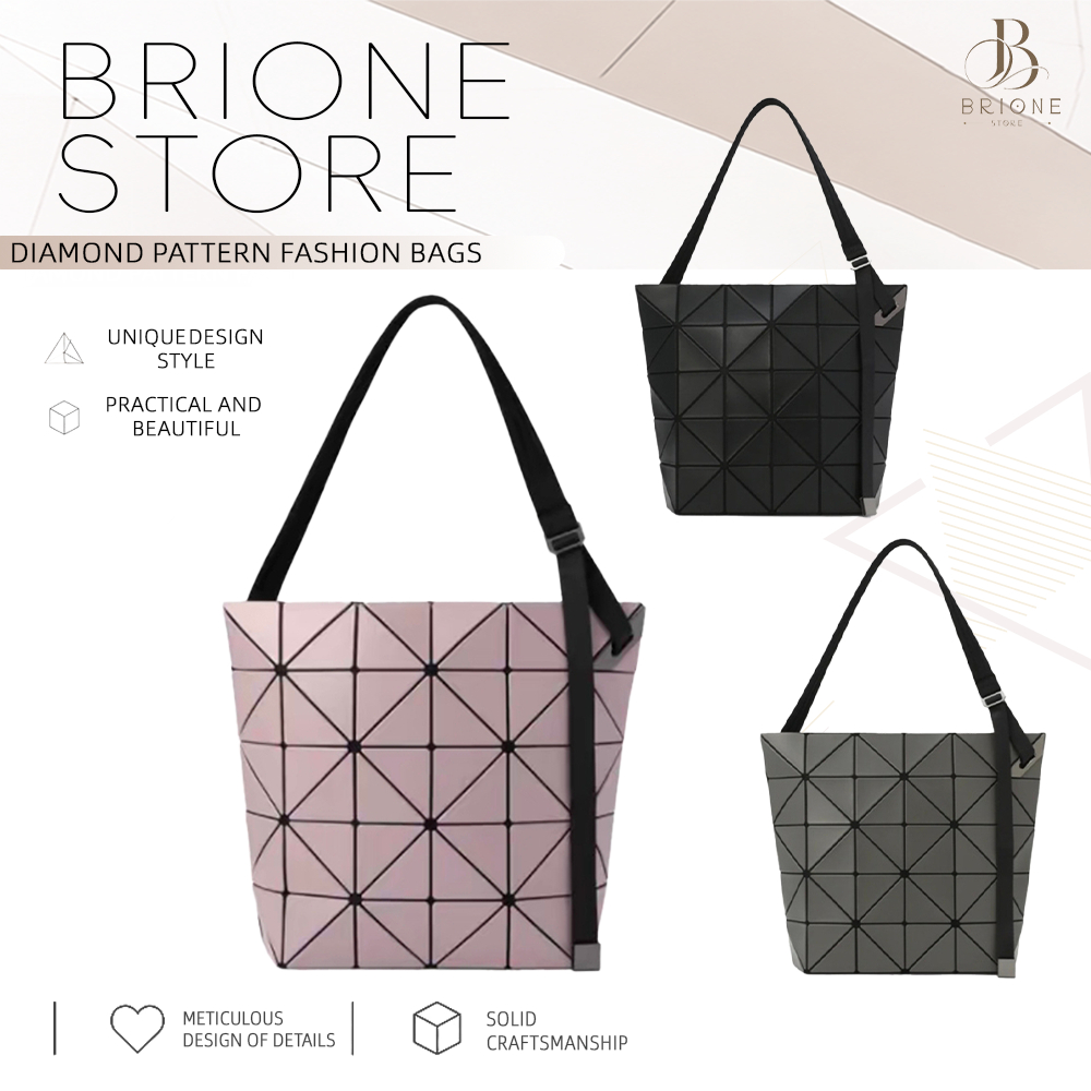 （ ของแท้ 100%） 🤍 ISSEY MIYAKE Blocky Handbag 28*12*32 ซม  กระเป๋าสะพายข้าง Grey/Black/Pink