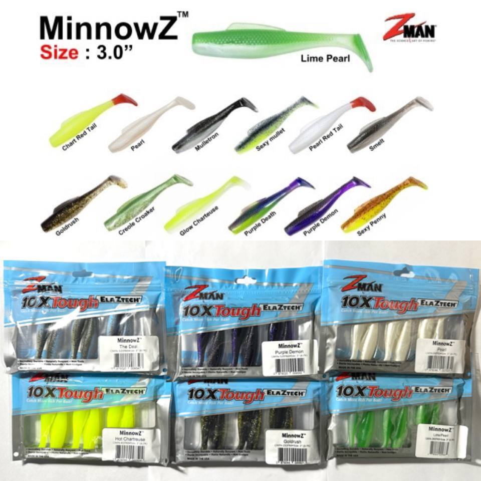 ปลายาง Z-Man MinnowZ 3 นิ้ว เหยื่อยางเหนียวถึก ทนแรงกัด ตกปลากะพง ช่อน ชะโด Zman Soft Swimbait