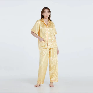 ชุดนอนแพรผู้หญิงขายาวแขนสั้น นุ่ม ลื่น เย็น ใส่นอนสบาย ระบายอากาศ มีให้เลือกหลายสี