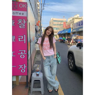10263# เสื้อยืดคอกลมแขนสั้น สกรีนลายช่วงอก เนื้อผ้าดี ทรงสวย TAG:WG.WE 🇰🇷