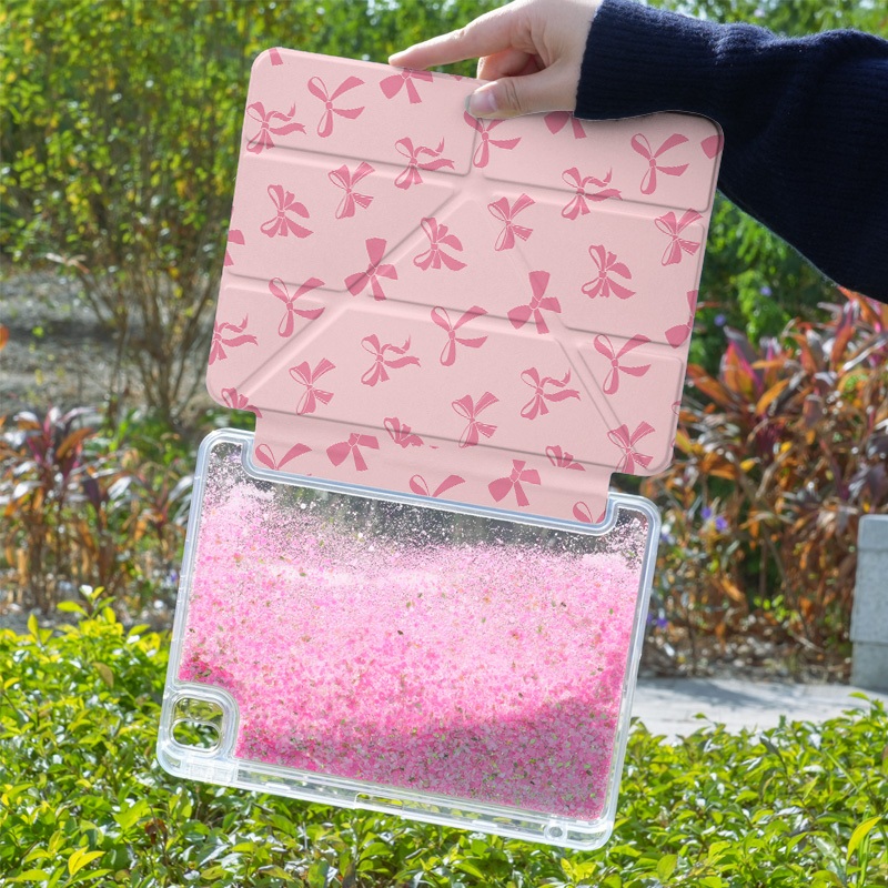Quicksand pink zb008 เเคสไอแพด ipad gen10/11 case air4/5/6/7/8 gen9/8/7 สำหรับ ipadpro11 มุมมองหลายมุมช่องเสียบปากกาป้อง