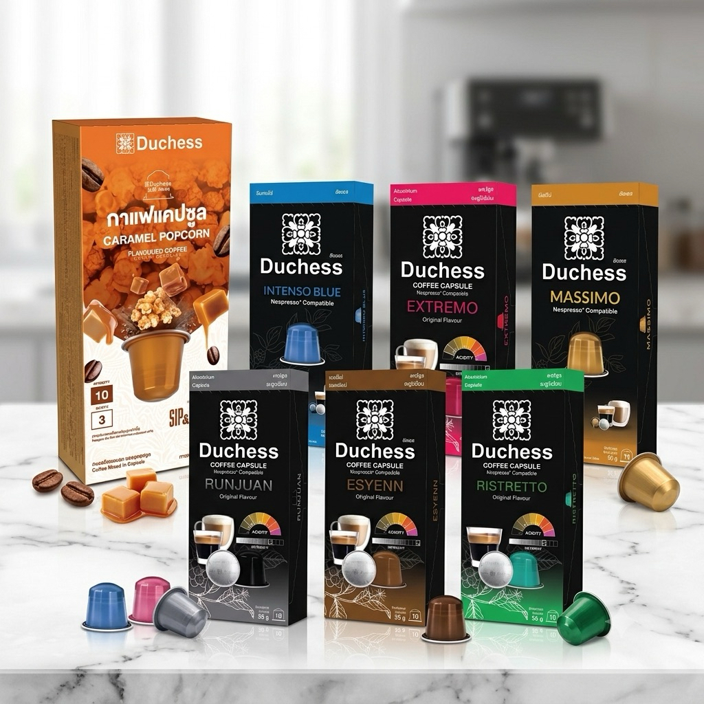 Duchess Coffee Capsule   1 กล่อง 10 แคปซูล กาแฟแคปซูล หมดอายุปี 70 ใช้ได้กับเครื่องระบบ Nespresso เท่านั้น