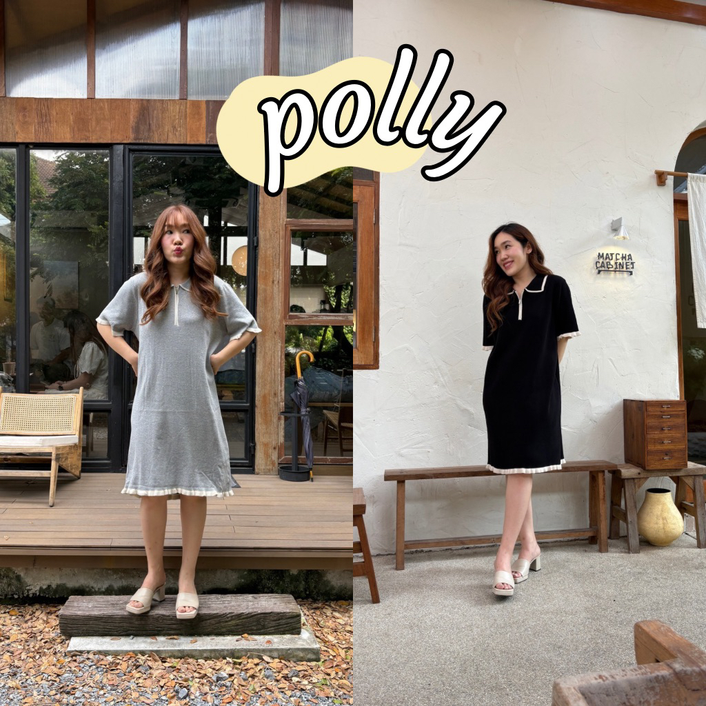 93FAVORS l “Polly” เดรสผ้า knit แขนสั้น คอปก ชายระบาย