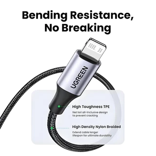 UGREEN USB to Lightning MFi 2.4A สายชาร์จเร็ว Fast Charging Cable Nylon Type สำหรับ iPhone 14/13/12/11/Pro/8/7 Plus XR X