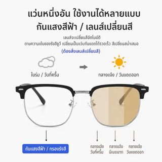 แว่นกันแดด แว่นตาเปลี่ยนสีออโต้ แว่นกรองแสงสีฟ้า ป้องกัน UV400 เลนส์อัจฉริยะ ใส่ได้ทั้งกลางวันและกลางคืน