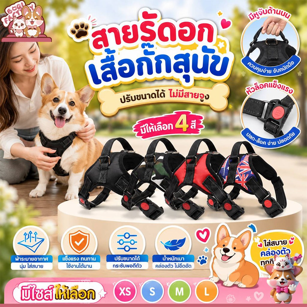 Boqi Factory สายรัดอกสุนัข เสื้อกั๊กสุนัข ปรับขนาดได้ แข็งแรง รัดอกสุนัข สุนัขใหญ่ 💥ไม่มีสายจูง💥  XX485