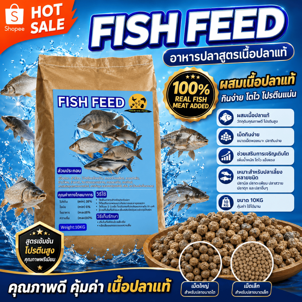อาหารปลา เศรษฐกิจ เหมาะสำหรับปลาทุกชนิด ขนาด 20 กก