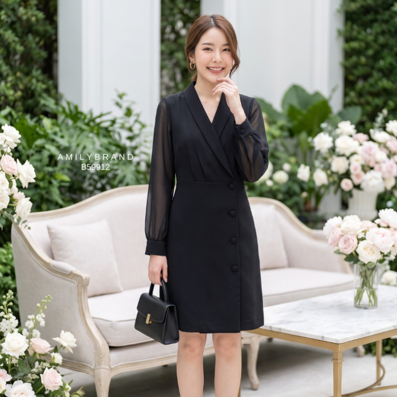 AmilyBrand เดรสแขนยาวชีฟอง B12