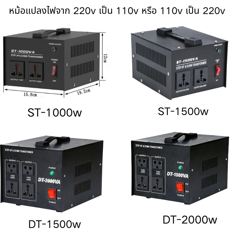 หม้อแปลงไฟ ปรับได้ 220V↔110V 1000/1500/2000VA EUปลั๊ก