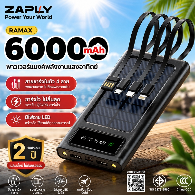 Zaply พาวเวอร์แบงค์ 60000mAh 22.5W พกพา ของแท้ 100% แบตสำรอง powerbank ของแท้