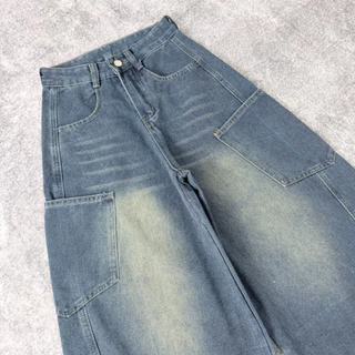 JINJEANS-589 (XS-6XL) กางเกงยีนส์คาร์โก้สีสนิม ทรงบาเรล กระเป๋าเฉียงสวยมาก พร้อมส่งจากไทย