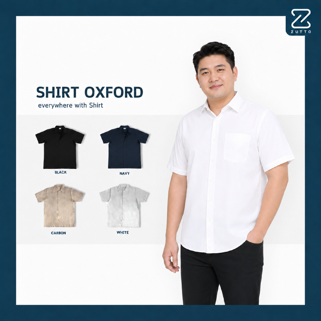 ZUTTO เสื้อเชิ้ตพรางพุง ผ้า Oxford เสื้อเชิ้ตแขนสั้นไซส์ใหญ่ เชิ้ตสีพื้นมินิมอล เสื้อผ้าคนอ้วน (สีขาว,สีเบจ)