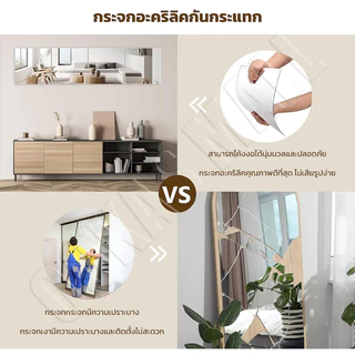 กระจกติดผนัง กระจกห้องน้ำ กระจกเต็มตัวไม่ต้องเจาะ สามารถติดเรียงกันได้ ประหยัดพื้นที่ กระจกยาว