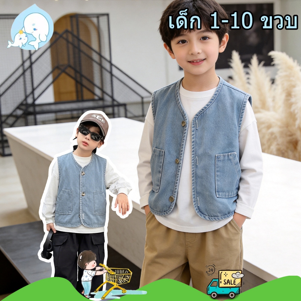 เสื้อกั๊กยีนส์เด็กหน้าร้อน เสื้อกั๊กเดนิมเด็ก ผ้าบาง งานสวยจริง แฟชั่นเด็ก