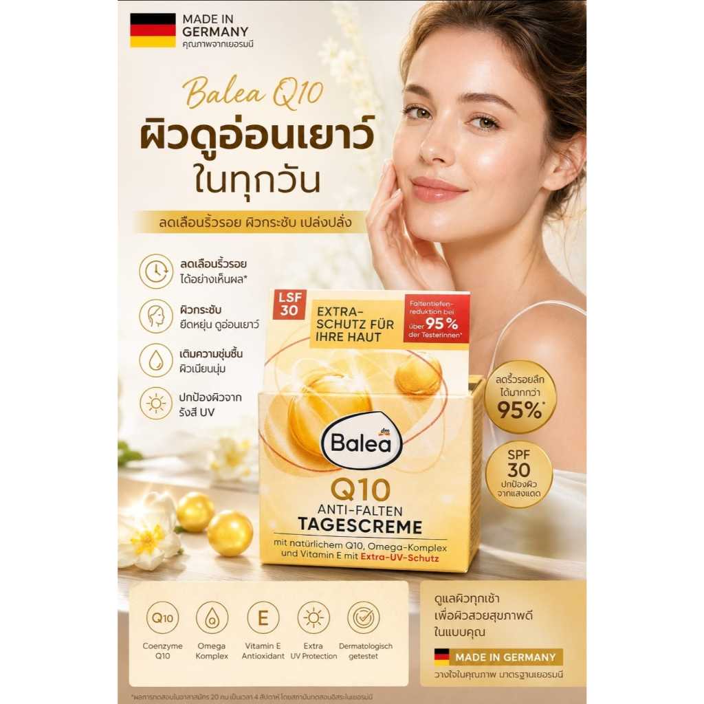 Balea Q10 ครีมบำรุงผิวหน้า ลดเลือนริ้วรอย SPF30 Day Cream 50ml นำเข้าจากเยอรมนี ของแท้