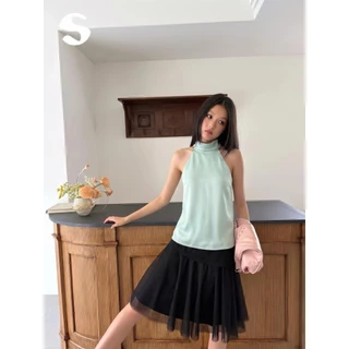 (พร้อมส่ง) เสื้อแขนกุดผูกโบว์หลัง - 10090 TAG WG.WE 🇰🇷