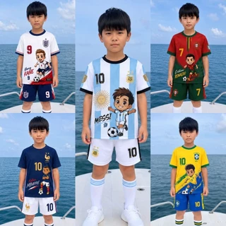 ชุดกีฬาเด็ก ชุดบอลโลก เสื้อแขนสั้น กางเกงขาสั้น ผ้าไมโคร ใส่สบายมาก