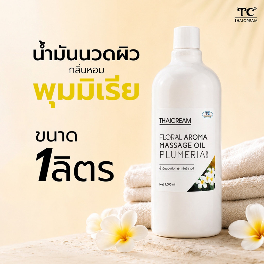 1ลิตร Thaicream น้ำมันนวดตัว กลิ่นหอม ลีลาวดี ไทยครีม aroma massage oil plumeria ออย นวดอโรม่า