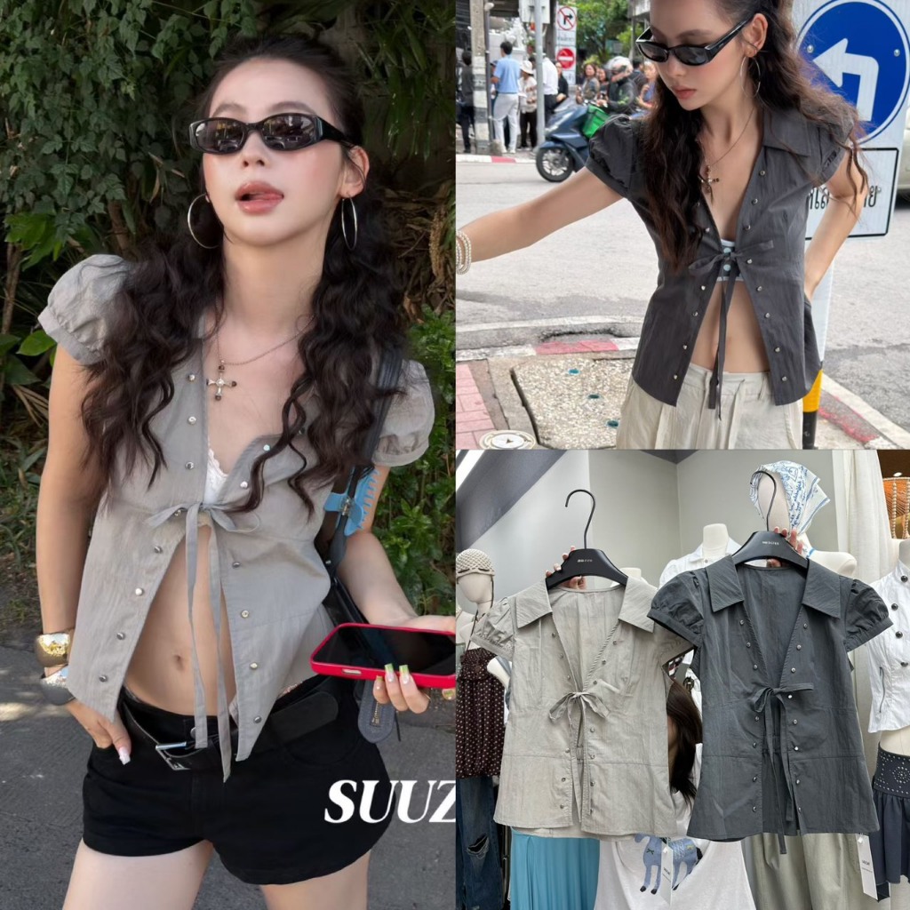 🧵🧡 🇰🇷 SU378 Minimal Look ที่ต้องมีติดตู้! เสื้อคอปกทรงสวย แขนตุ๊กตาน่ารัก แฟชั่นเกาหลี TAG MM Fish ✈