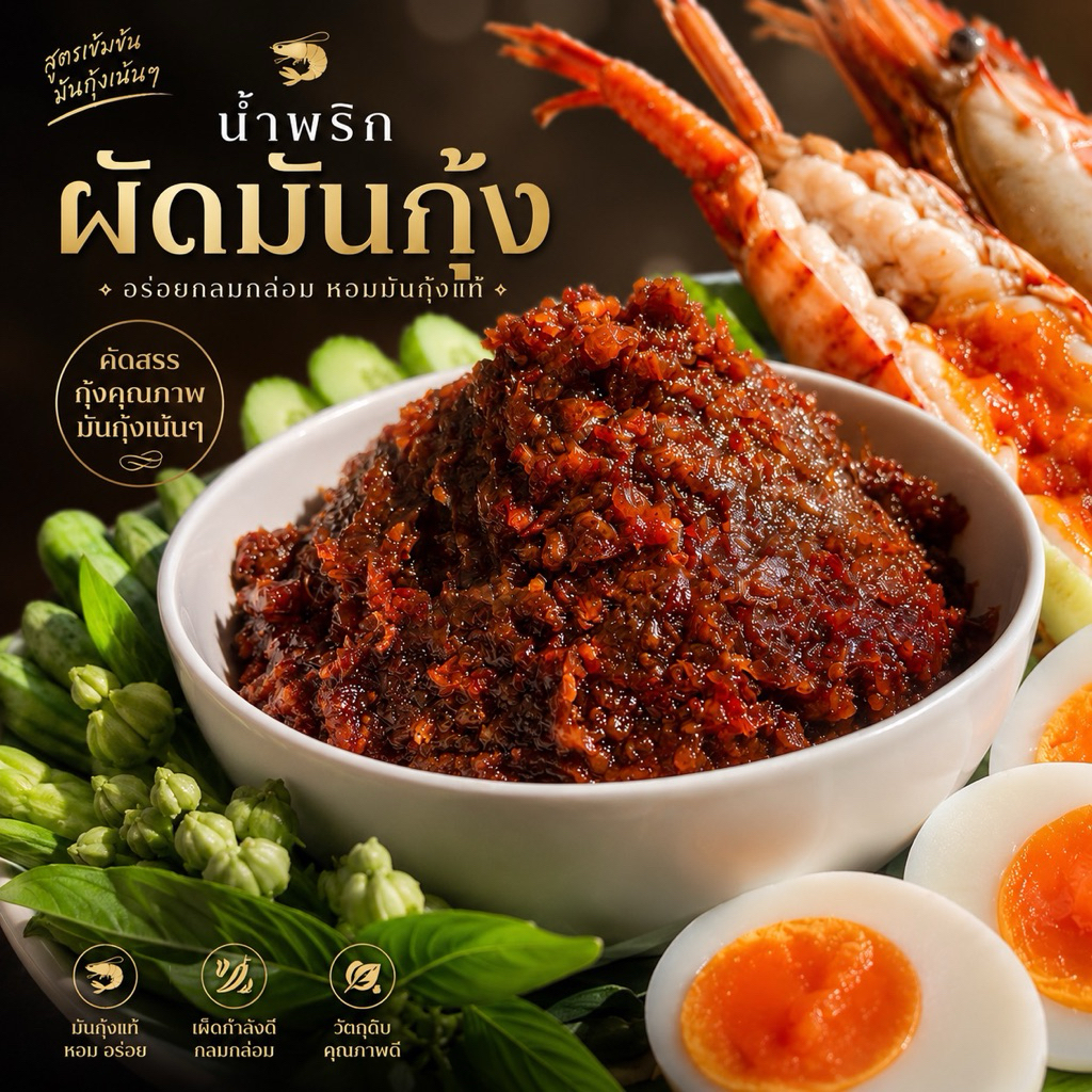 น้ำพริกผัดมันกุ้ง ย่าขอ ผัดแห้งหอมกลิ่นมันกุ้งแท้เน้นๆ รสชาติเผ็ดกำลังดี อร่อยครบรส