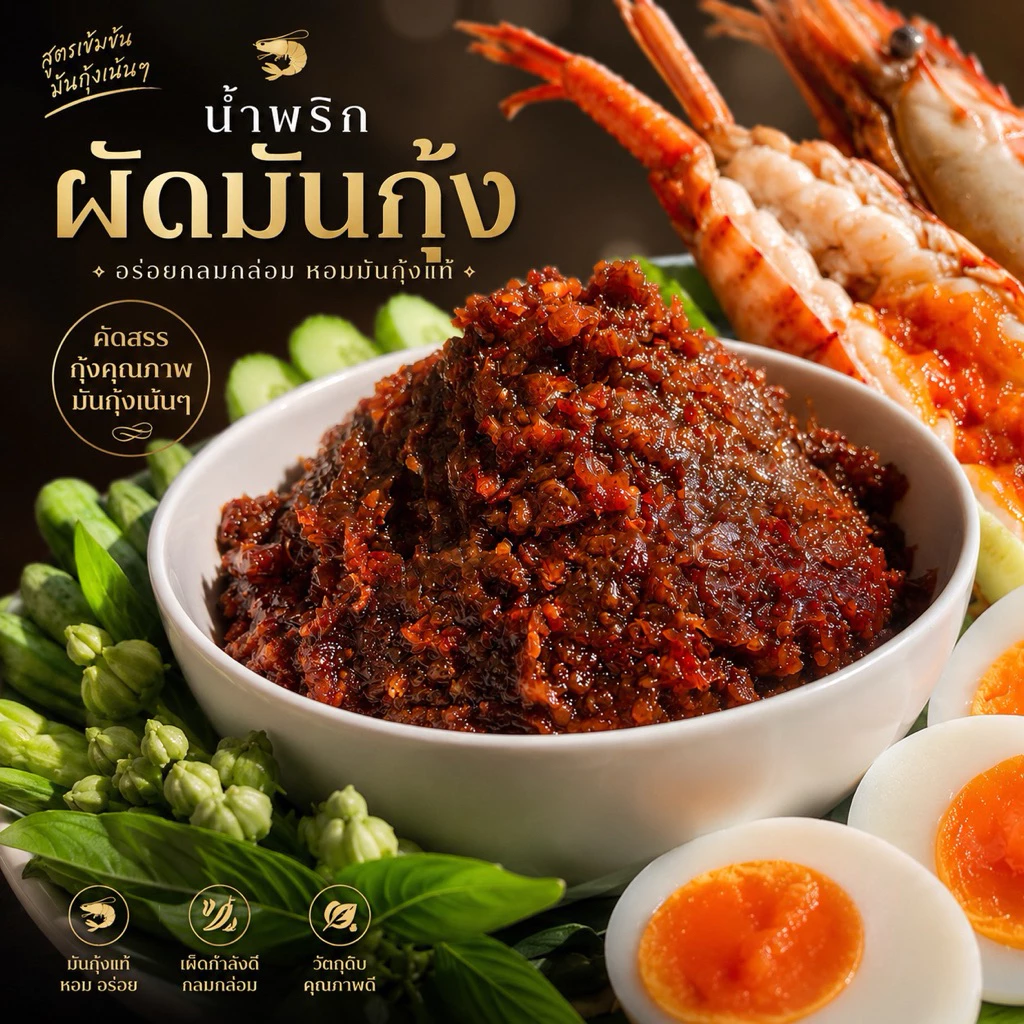 น้ำพริกผัดมันกุ้ง ย่าขอ ผัดแห้งหอมกลิ่นมันกุ้งแท้เน้นๆ รสชาติเผ็ดกำลังดี อร่อยครบรส