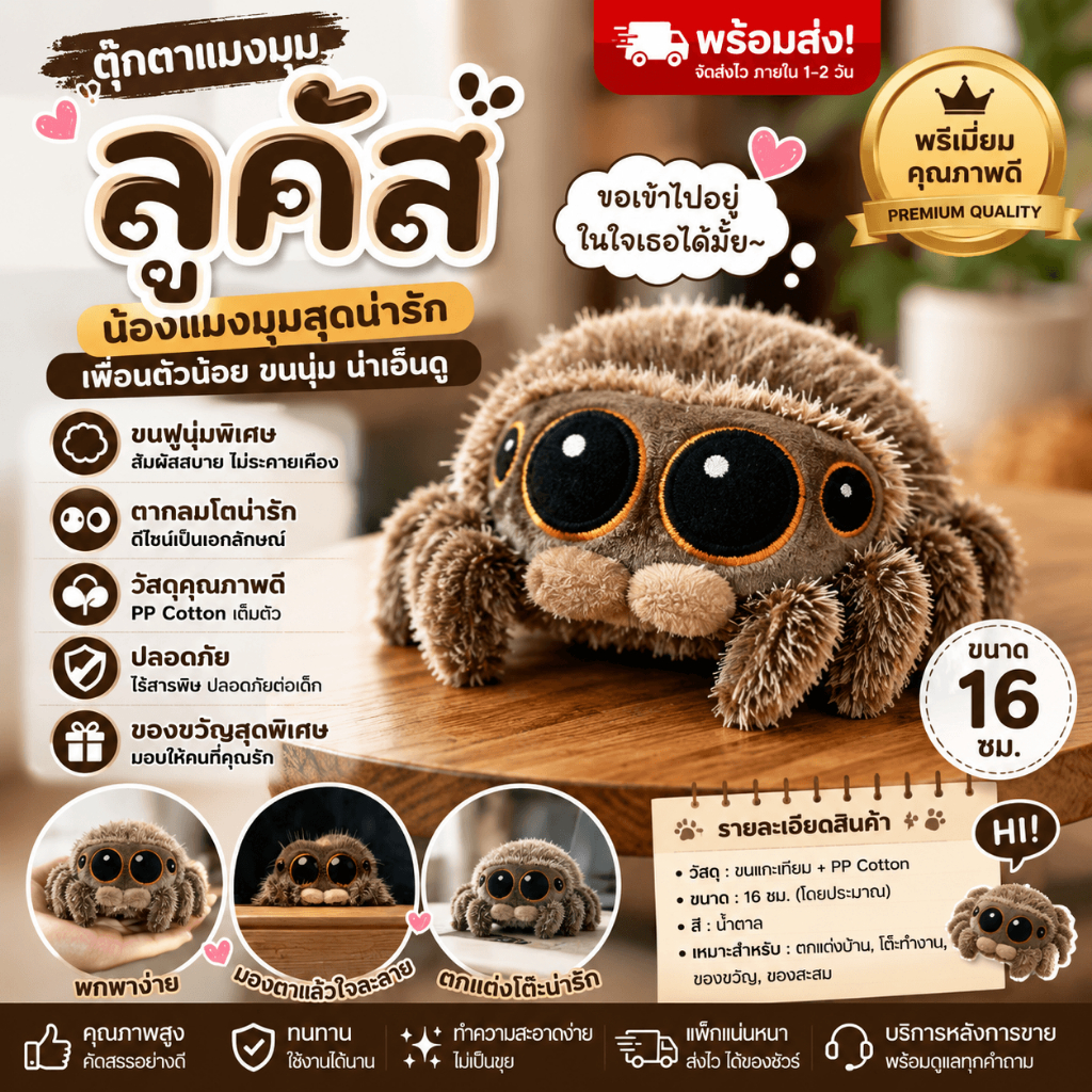 🔥 พร้อมส่ง 🇹🇭 🔥 🕷 ตุ๊กตา Lucas the Spider | ตุ๊กตาแมงมุมสุดน่ารัก | ของขวัญเด็ก ของสะสม | ขนนุ่มพรีเมี่ยม