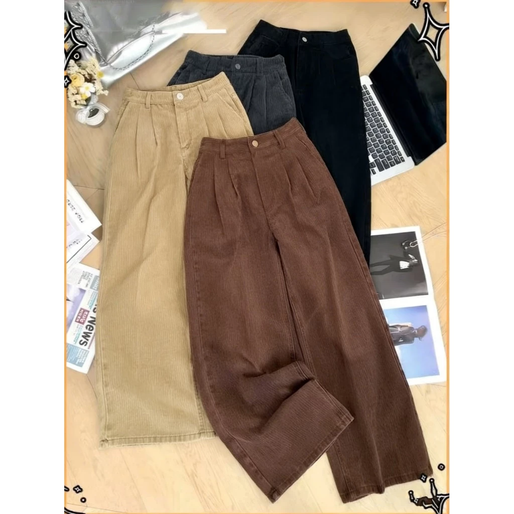 กางเกงขายาว ขาตรง เอวสูง ทรงหลวม สไตล์เกาหลี สําหรับผู้หญิง S-XXL