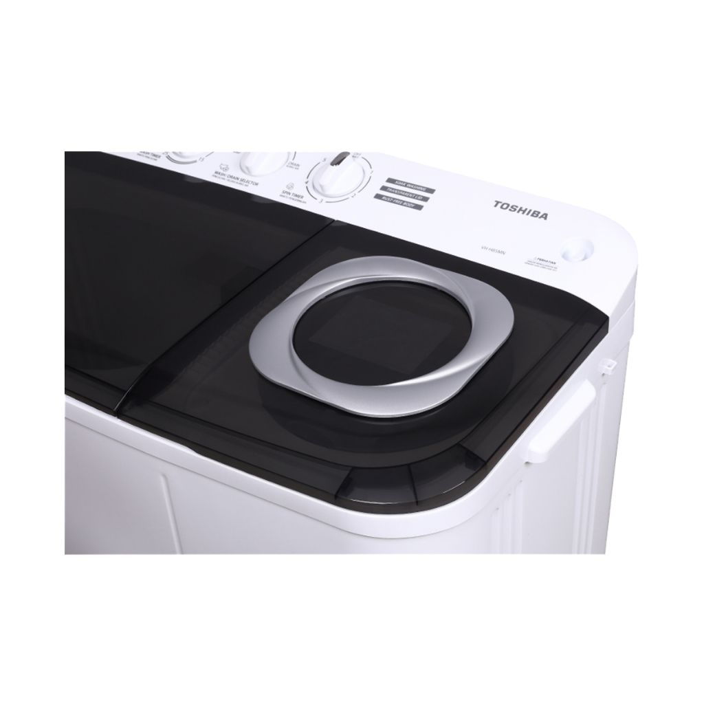 TOSHIBA เครื่องซักผ้า 2 ถัง 7.5 กก. รุ่น VH-H85MT ฝาโปร่งใส ฟังก์ชันแช่ผ้า 20 นาที ตัวถังโพลิเมอร์