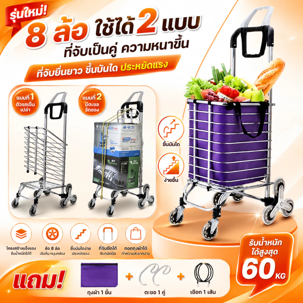 รถเข็นตระกร้า รถเข็นพับได้ ตะกร้ารถเข็น 08Lล้อ รถเข็นของ รถเข็นจ่ายตลาด รถเข็นขายของ รถเข็นแคมปิ้ง
