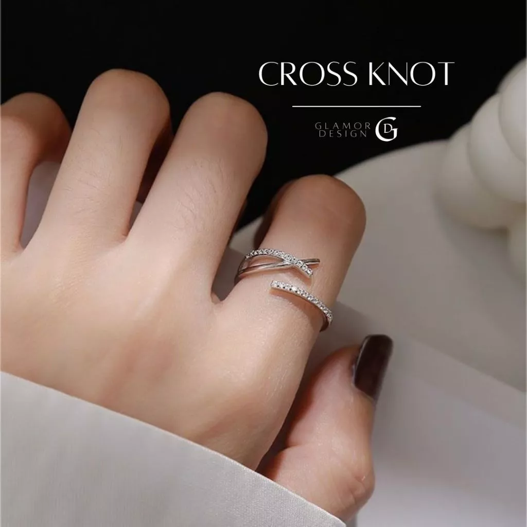 GLAMOR✨แหวนเงินแท้ Cross Knot แหวนไขว้ไม่สม่ำเสมอ แหวนปรับขนาดได้ เข้ากับทุกชุด เรียบหรู มีระดับ