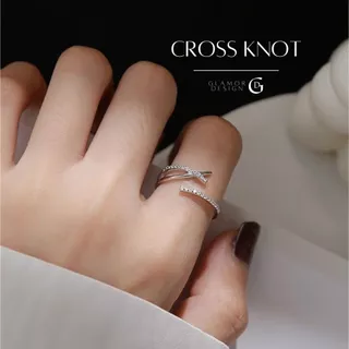 GLAMOR✨แหวนเงินแท้ Cross Knot แหวนไขว้ไม่สม่ำเสมอ แหวนปรับขนาดได้ เข้ากับทุกชุด เรียบหรู มีระดับ