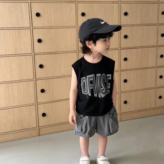 ชุดเสื้อกล้ามเด็ก ชุดเด็ก 2 ชิ้น พิมพ์ลายตัวอักษร ผ้านิ่ม แฟชั่นเด็กสไตล์เท่ ไซส์90-150