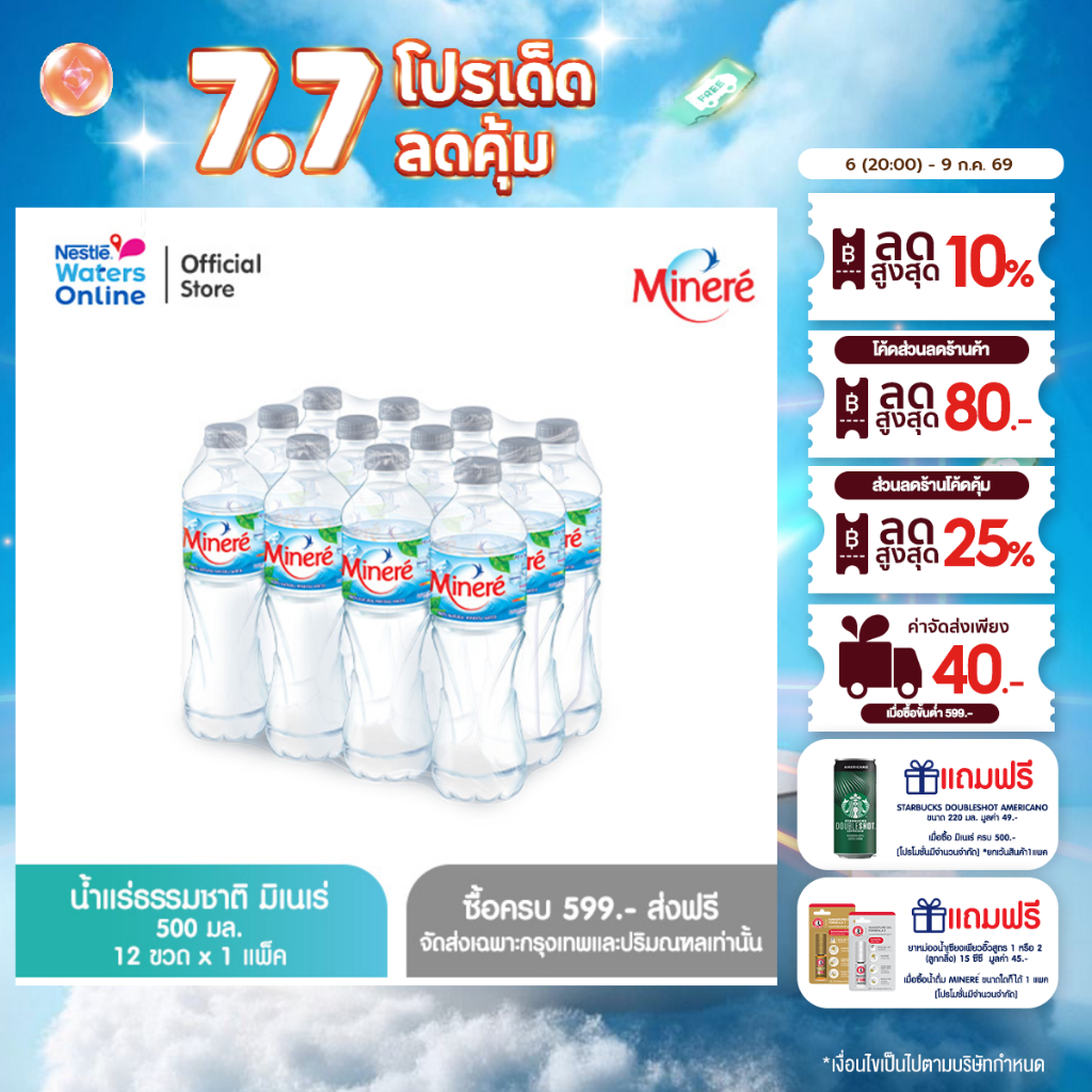 [จัดส่งกรุงเทพฯ ปริมณฑล ชลบุรี เชียงใหม่ ลำพูน] น้ำแร่ธรรมชาติมิเนเร่ 0.5ล. (แพ็ค 12 ขวด)