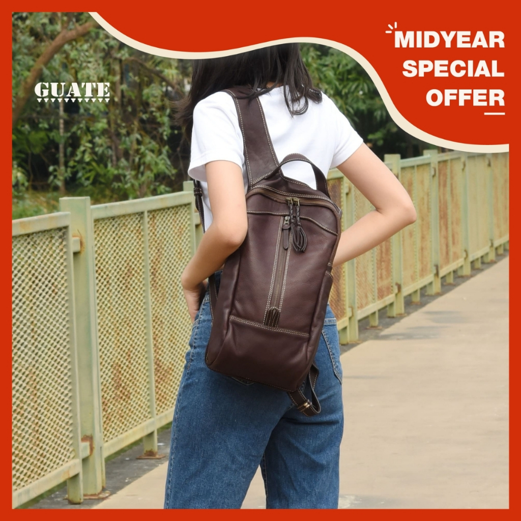 GUATE กระเป๋าเป้ backpack รุ่น BP.Bicy/S กระเป๋าสะพายหลัง หนังแท้ หนังนิ่ม สวย แข็งแรง ทนทาน เท่