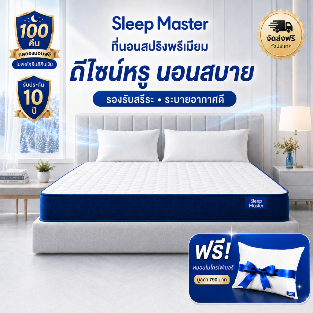 Sleep Master ที่นอนสปริง 9/8 นิ้ว 3.5 ฟุต/5 ฟุต/6 ฟุต สัมผัสนุ่มเด้ง ระบายความร้อนได้ดี
