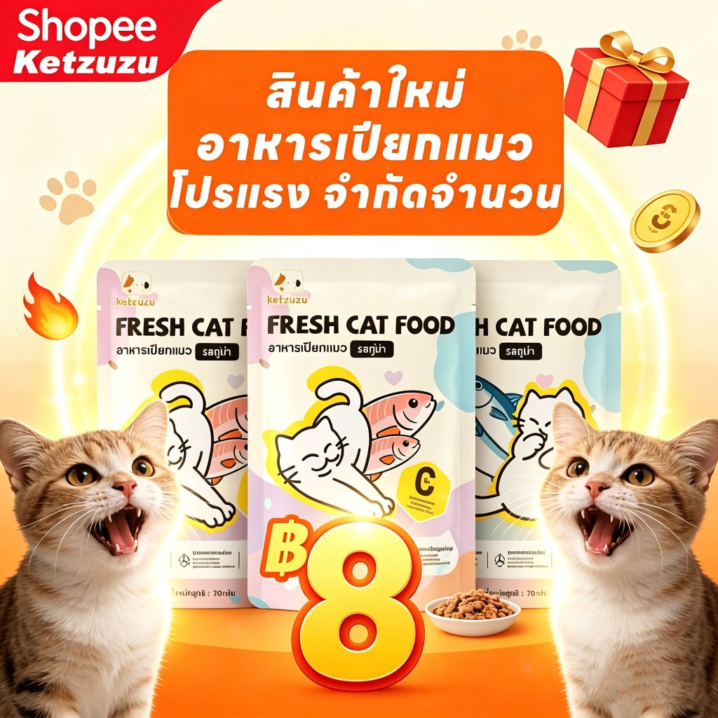🔥【Ketzuzu】อาหารเปียกแมว 70g ลดการสะสมของเสียในร่างกาย อาหารเปียกแมว ขนมแมว ขนมแมวเลีย รสไก่ แซลมอน ทูน่า