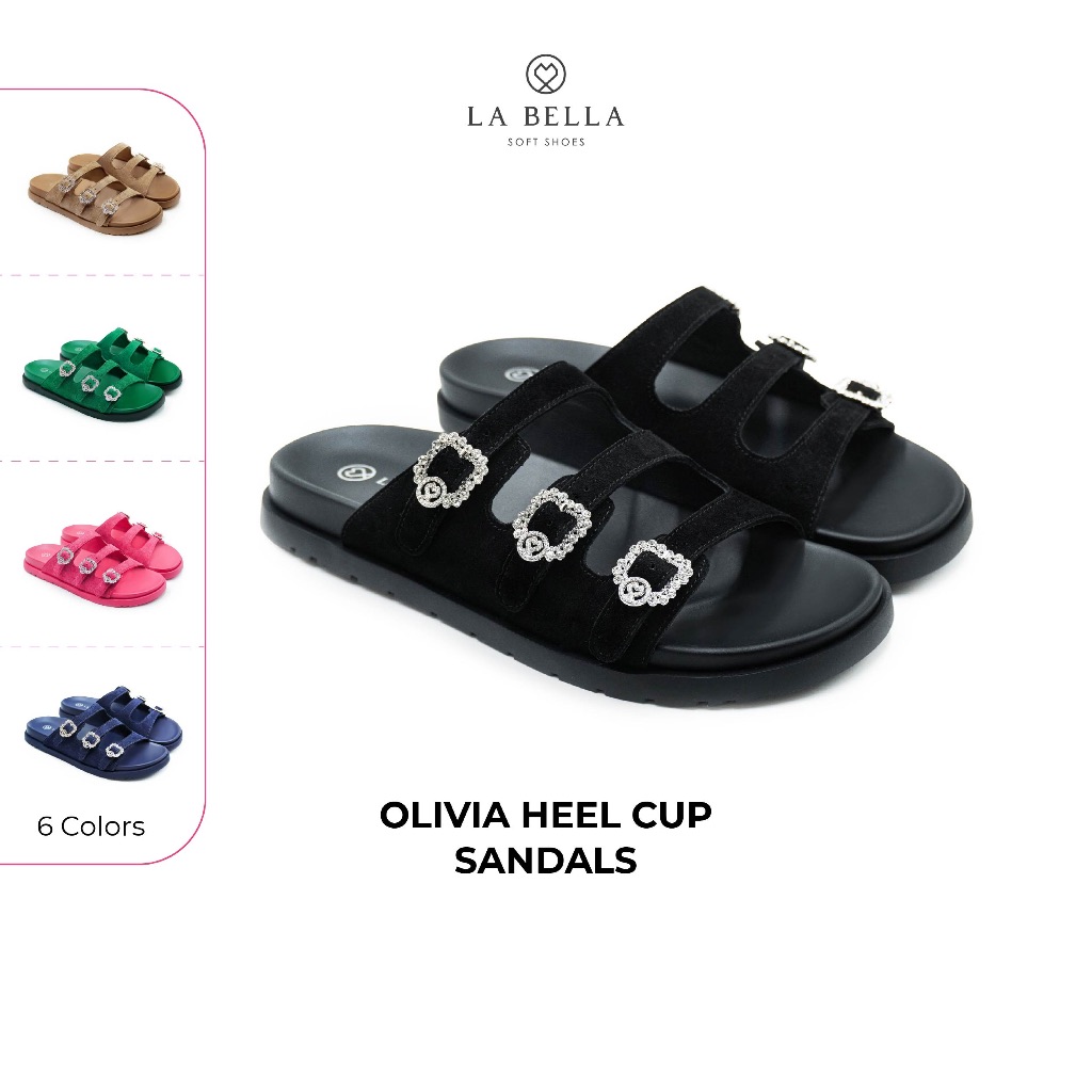 LA BELLA รองเท้าแตะหนังแกะ รุ่น OLIVIA HEEL CUP SANDALS 6 สี